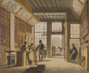 Der Buchladen von Pieter Meijer Warnars am Vijgendam in Amsterdam, 1820
